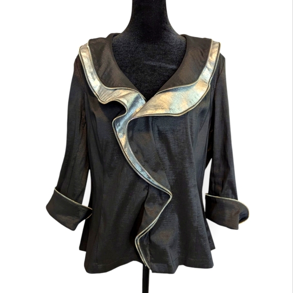 Joseph Ribkoff Jackets & Blazers - Joseph Ribkoff Black Silver Blazer Jacket Top Formal Business Zipper Edge